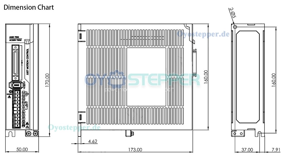 JAND7502-20B Servomotor-Treiber, 750W, 180–240V, 1-Phasen, mit eingebautem Bremswiderstand